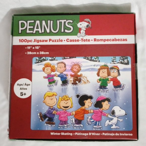 New, Open Box, 100pc 2018 Peanuts Winter Skating Jigsaw Puzzle - Picture 2 of 3